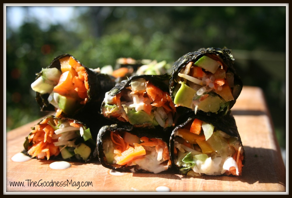 Eat-me-now rice free sushi rolls with garlic tahini sauce