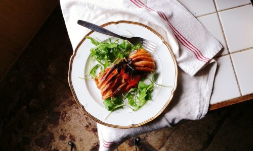 Homemade glutenfree pastry with tomato basil and bell peppers