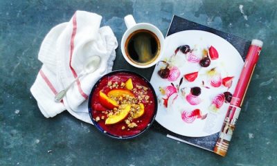 Healthy banana beetroot smoothie bowl