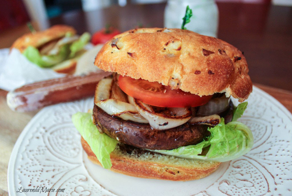 Marinated Portobello Burgers with Smoked Provolone and Caramelized Onions